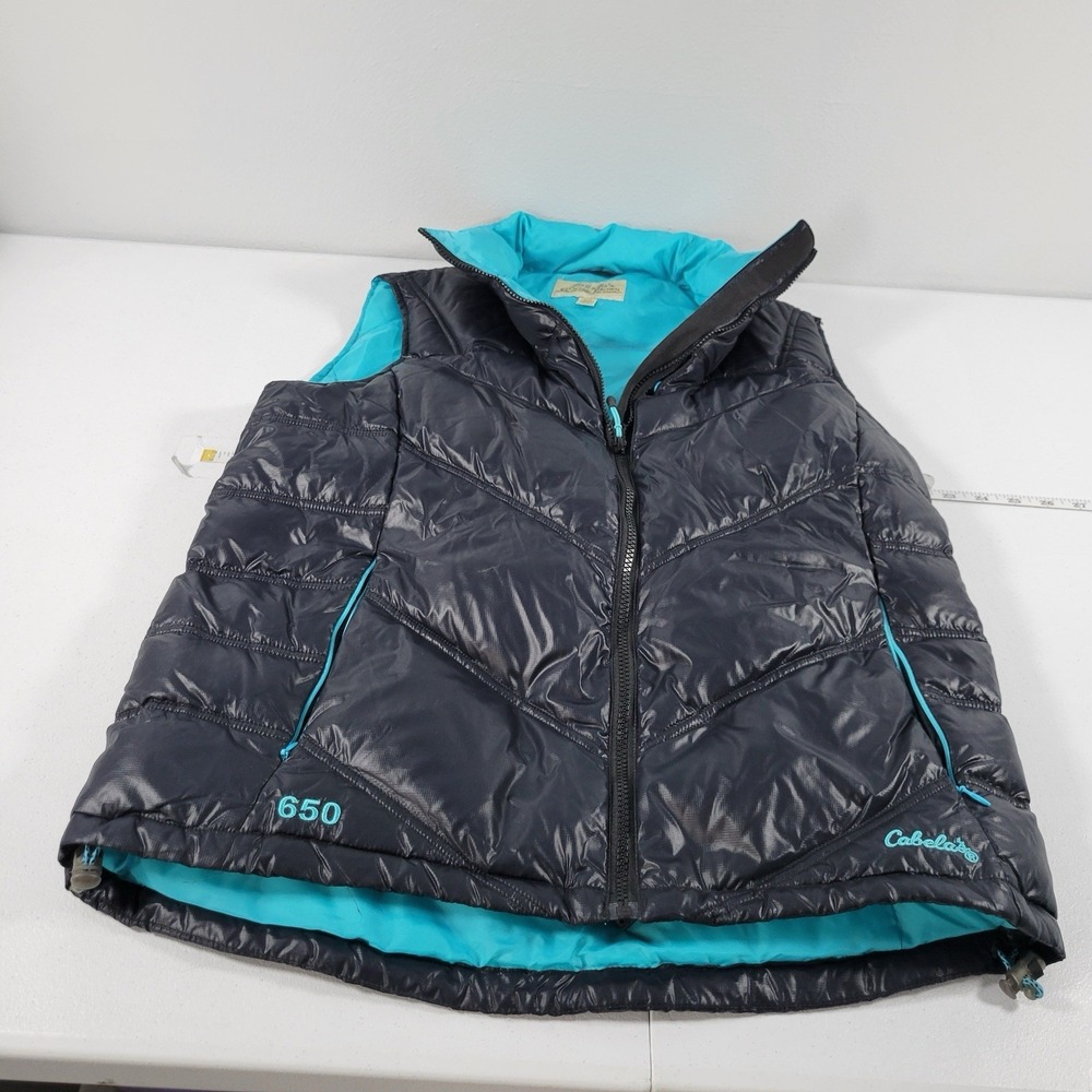Cabelas Women's 650 Goose Down‎ Puffer Vest Size M Black And Teal